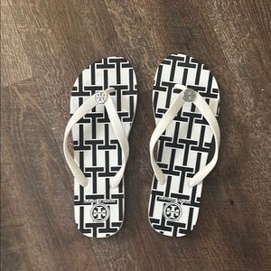 Tory Burch Black and White Flip Flops